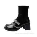 Novas botas de cano alto de couro Pu de inverno para senhora